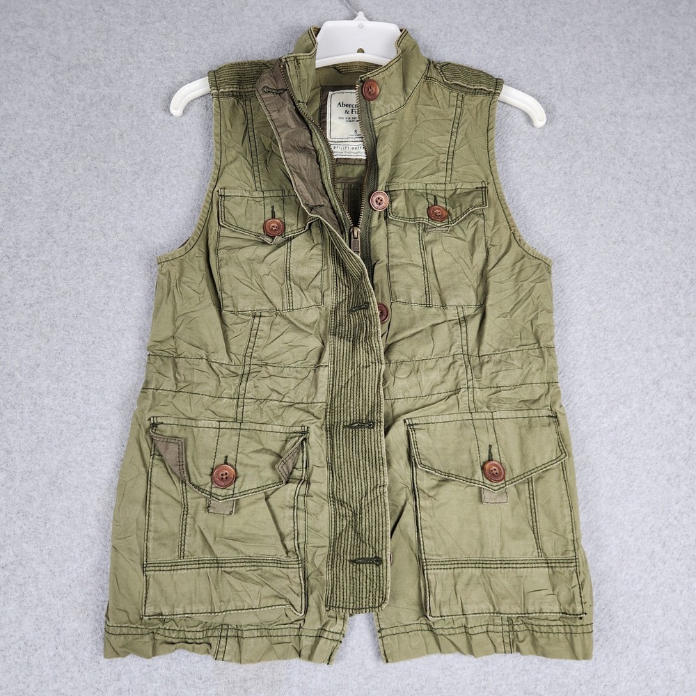 Abercrombie & Fitch Utility Vest Womens Small Green Cotton Outdoor Workwear